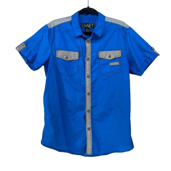 New Men's G-Net Short Sleeve Button Down Cobalt‎ Blue Shirt Size Large (L) - Picture 1 of 8